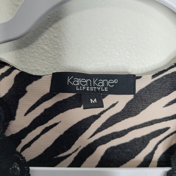 Vintage 90s animal print zebra semi sheer lace trim stretch party top size M - Picture 4 of 7